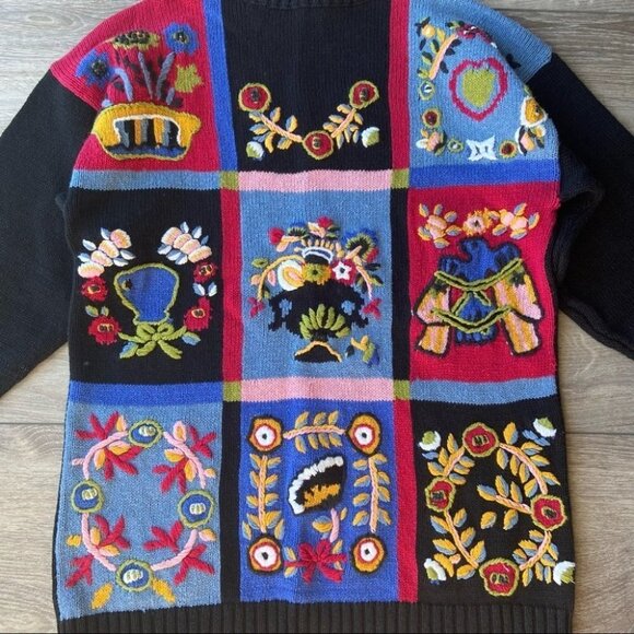Vintage Almost Heaven Hand Made Patchwork Embroidery Sweater - Picture 5 of 16